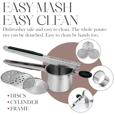 Stainless Steel Potato Ricer with 3 Discs, Black