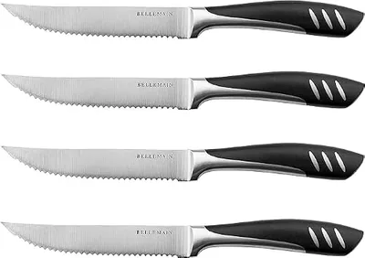 Steak Knife Set of 4, Serrated Stainless Steel, Dishwasher Safe, Black