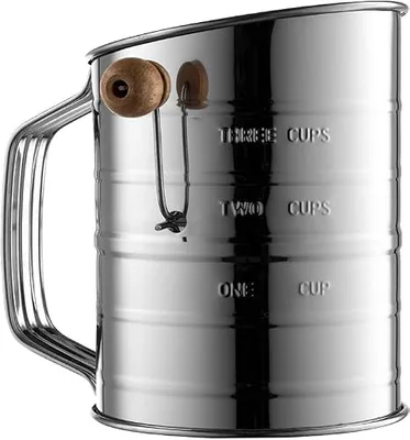 Stainless Steel Flour Sifter for Baking with Hand Crank - 3 Cup, Silver