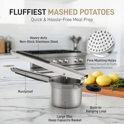 Stainless Steel Potato Ricer Mashed Potato Masher - Black
